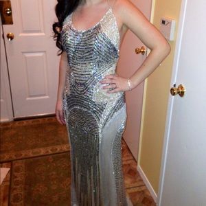 Jovani Grey Beaded Dress